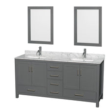 Load image into Gallery viewer, Wyndham Collection Vanity Wyndham Collection WCS141472DKGCMUNSM24 Sheffield 72 Inch Double Bathroom Vanity in Dark Gray, White Carrara Marble Countertop, Undermount Square Sinks, and 24 Inch Mirrors
