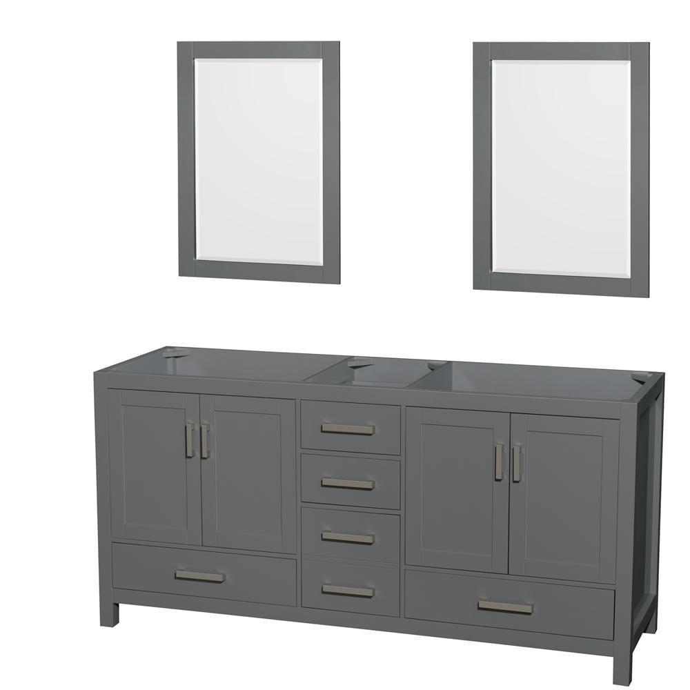 Wyndham Collection Vanity Wyndham Collection WCS141472DKGCXSXXM24 Sheffield 72 Inch Double Bathroom Vanity in Dark Gray, No Countertop, No Sink, and 24 Inch Mirrors
