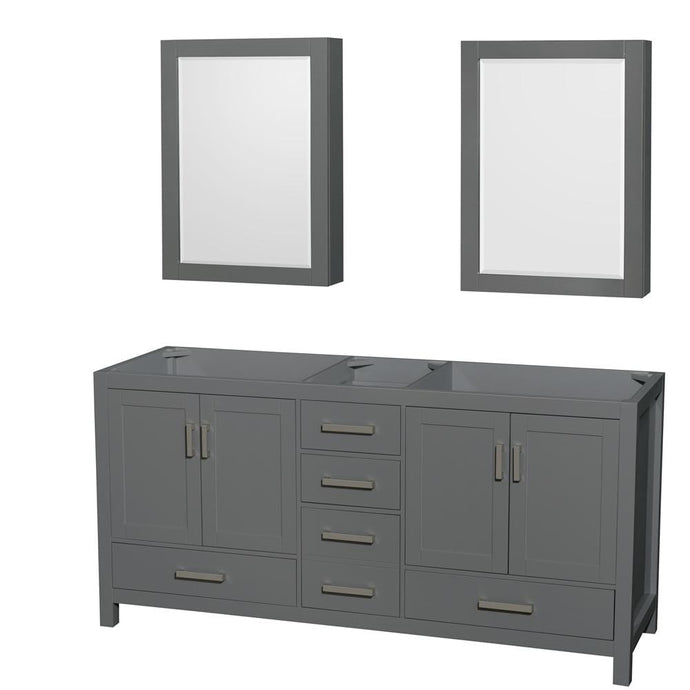 Wyndham Collection Vanity Wyndham Collection WCS141472DKGCXSXXMED Sheffield 72 Inch Double Bathroom Vanity in Dark Gray, No Countertop, No Sink, and Medicine Cabinets