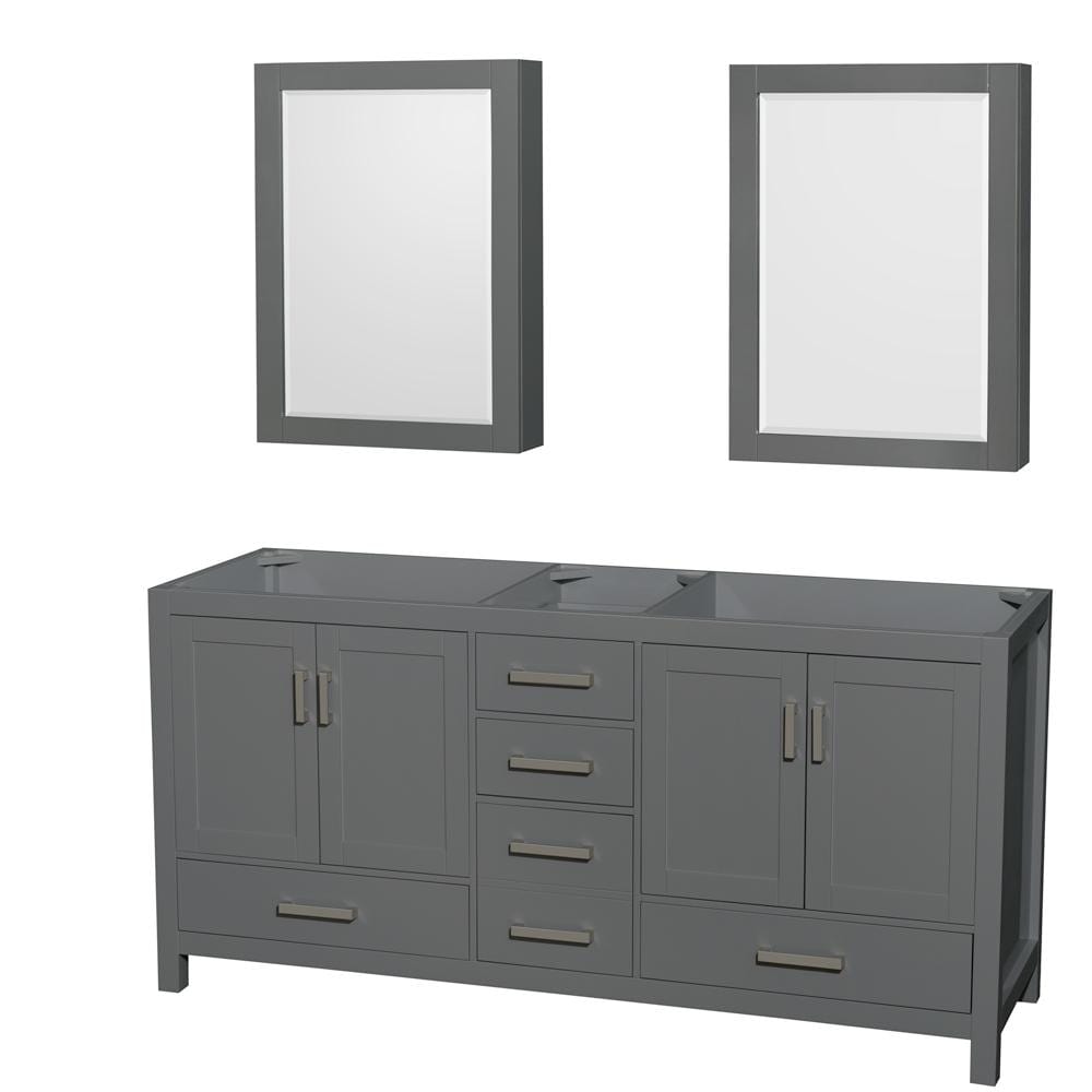 Wyndham Collection Vanity Wyndham Collection WCS141472DKGCXSXXMED Sheffield 72 Inch Double Bathroom Vanity in Dark Gray, No Countertop, No Sink, and Medicine Cabinets