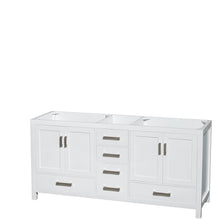 Load image into Gallery viewer, Wyndham Collection Vanity Wyndham Collection WCS141472DWHCMUNOMED Sheffield 72 Inch Double Bathroom Vanity in White, White Carrara Marble Countertop, Undermount Oval Sinks, and Medicine Cabinets