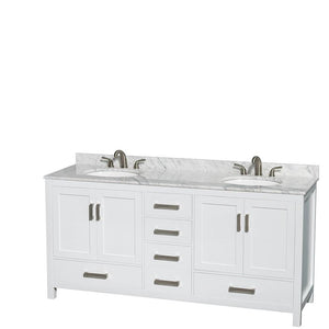 Wyndham Collection Vanity Wyndham Collection WCS141472DWHCMUNOMED Sheffield 72 Inch Double Bathroom Vanity in White, White Carrara Marble Countertop, Undermount Oval Sinks, and Medicine Cabinets