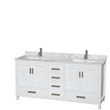 Load image into Gallery viewer, Wyndham Collection Vanity Wyndham Collection WCS141472DWHCMUNSM24 Sheffield 72 Inch Double Bathroom Vanity in White, White Carrara Marble Countertop, Undermount Square Sinks, and 24 Inch Mirrors