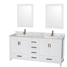 Load image into Gallery viewer, Wyndham Collection Vanity Wyndham Collection WCS141472DWHCMUNSM24 Sheffield 72 Inch Double Bathroom Vanity in White, White Carrara Marble Countertop, Undermount Square Sinks, and 24 Inch Mirrors