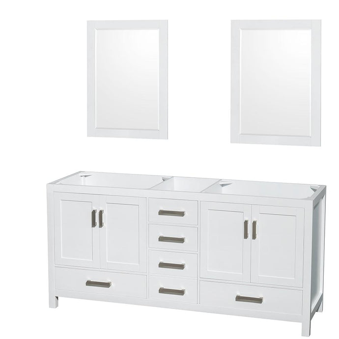 Wyndham Collection Vanity Wyndham Collection WCS141472DWHCXSXXM24 Sheffield 72 Inch Double Bathroom Vanity in White, No Countertop, No Sinks, and 24 Inch Mirrors