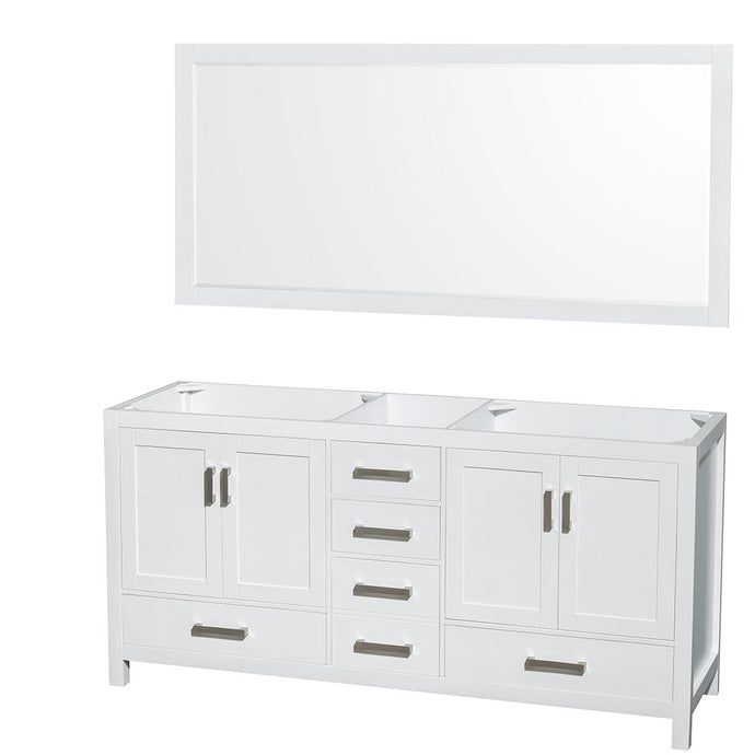 Wyndham Collection Vanity Wyndham Collection WCS141472DWHCXSXXM70 Sheffield 72 Inch Double Bathroom Vanity in White, No Countertop, No Sinks, and 70 Inch Mirror