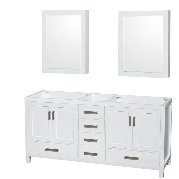 Wyndham Collection Vanity Wyndham Collection WCS141472DWHCXSXXMED Sheffield 72 Inch Double Bathroom Vanity in White, No Countertop, No Sinks, and Medicine Cabinets
