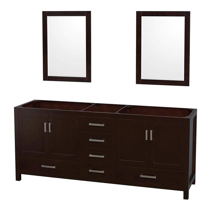 Wyndham Collection Vanity Wyndham Collection WCS141480DESCXSXXM24 Sheffield 80 Inch Double Bathroom Vanity in Espresso, No Countertop, No Sinks, and 24 Inch Mirrors