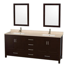 Load image into Gallery viewer, Wyndham Collection Vanity Wyndham Collection WCS141480DESIVUNSM24 Sheffield 80 Inch Double Bathroom Vanity in Espresso, Ivory Marble Countertop, Undermount Square Sinks, and 24 Inch Mirrors