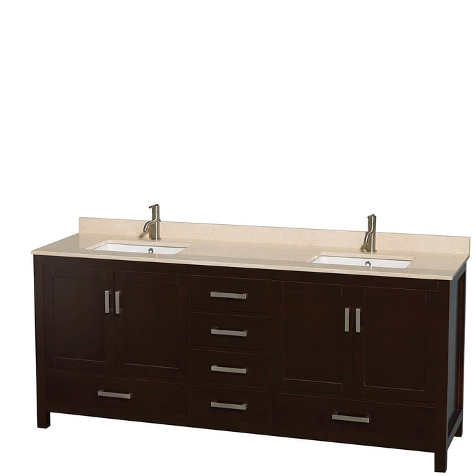 Wyndham Collection Vanity Wyndham Collection WCS141480DESIVUNSMXX Sheffield 80 Inch Double Bathroom Vanity in Espresso, Ivory Marble Countertop, Undermount Square Sinks, and No Mirror