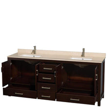 Load image into Gallery viewer, Wyndham Collection Vanity Wyndham Collection WCS141480DESIVUNSMXX Sheffield 80 Inch Double Bathroom Vanity in Espresso, Ivory Marble Countertop, Undermount Square Sinks, and No Mirror