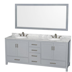 Wyndham Collection Vanity Wyndham Collection WCS141480DGYCMUNOM70 Sheffield 80 Inch Double Bathroom Vanity in Gray, White Carrara Marble Countertop, Undermount Oval Sinks, and 70 Inch Mirror