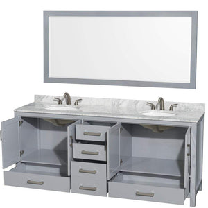 Wyndham Collection Vanity Wyndham Collection WCS141480DGYCMUNOM70 Sheffield 80 Inch Double Bathroom Vanity in Gray, White Carrara Marble Countertop, Undermount Oval Sinks, and 70 Inch Mirror