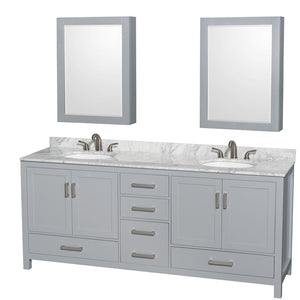 Wyndham Collection Vanity Wyndham Collection WCS141480DGYCMUNOMED Sheffield 80 Inch Double Bathroom Vanity in Gray, White Carrara Marble Countertop, Undermount Oval Sinks, and Medicine Cabinets