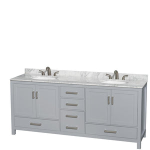 Wyndham Collection Vanity Wyndham Collection WCS141480DGYCMUNOMXX Sheffield 80 Inch Double Bathroom Vanity in Gray, White Carrara Marble Countertop, Undermount Oval Sinks, and No Mirror