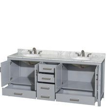 Load image into Gallery viewer, Wyndham Collection Vanity Wyndham Collection WCS141480DGYCMUNOMXX Sheffield 80 Inch Double Bathroom Vanity in Gray, White Carrara Marble Countertop, Undermount Oval Sinks, and No Mirror
