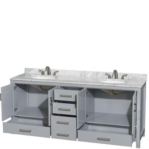 Wyndham Collection Vanity Wyndham Collection WCS141480DGYCMUNOMXX Sheffield 80 Inch Double Bathroom Vanity in Gray, White Carrara Marble Countertop, Undermount Oval Sinks, and No Mirror