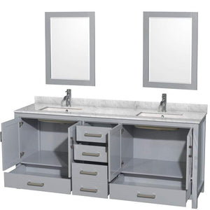 Wyndham Collection Vanity Wyndham Collection WCS141480DGYCMUNSM24 Sheffield 80 Inch Double Bathroom Vanity in Gray, White Carrara Marble Countertop, Undermount Square Sinks, and 24 Inch Mirrors