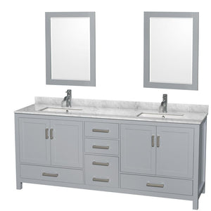 Wyndham Collection Vanity Wyndham Collection WCS141480DGYCMUNSM24 Sheffield 80 Inch Double Bathroom Vanity in Gray, White Carrara Marble Countertop, Undermount Square Sinks, and 24 Inch Mirrors