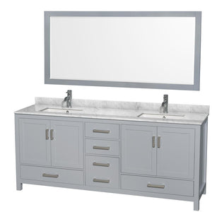 Wyndham Collection Vanity Wyndham Collection WCS141480DGYCMUNSM70 Sheffield 80 Inch Double Bathroom Vanity in Gray, White Carrara Marble Countertop, Undermount Square Sinks, and 70 Inch Mirror