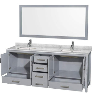 Wyndham Collection Vanity Wyndham Collection WCS141480DGYCMUNSM70 Sheffield 80 Inch Double Bathroom Vanity in Gray, White Carrara Marble Countertop, Undermount Square Sinks, and 70 Inch Mirror