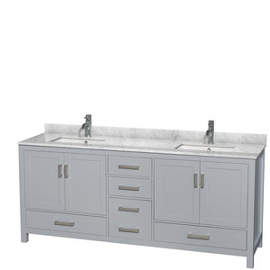 Wyndham Collection Vanity Wyndham Collection WCS141480DGYCMUNSMXX Sheffield 80 Inch Double Bathroom Vanity in Gray, White Carrara Marble Countertop, Undermount Square Sinks, and No Mirror
