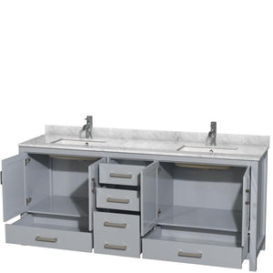 Wyndham Collection Vanity Wyndham Collection WCS141480DGYCMUNSMXX Sheffield 80 Inch Double Bathroom Vanity in Gray, White Carrara Marble Countertop, Undermount Square Sinks, and No Mirror