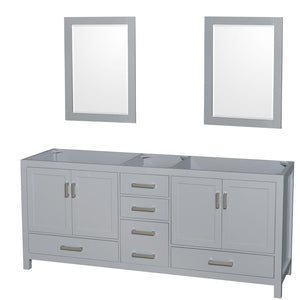Wyndham Collection Vanity Wyndham Collection WCS141480DGYCXSXXM24 Sheffield 80 Inch Double Bathroom Vanity in Gray, No Countertop, No Sink, and 24 Inch Mirrors