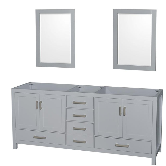 Wyndham Collection Vanity Wyndham Collection WCS141480DGYCXSXXM24 Sheffield 80 Inch Double Bathroom Vanity in Gray, No Countertop, No Sink, and 24 Inch Mirrors