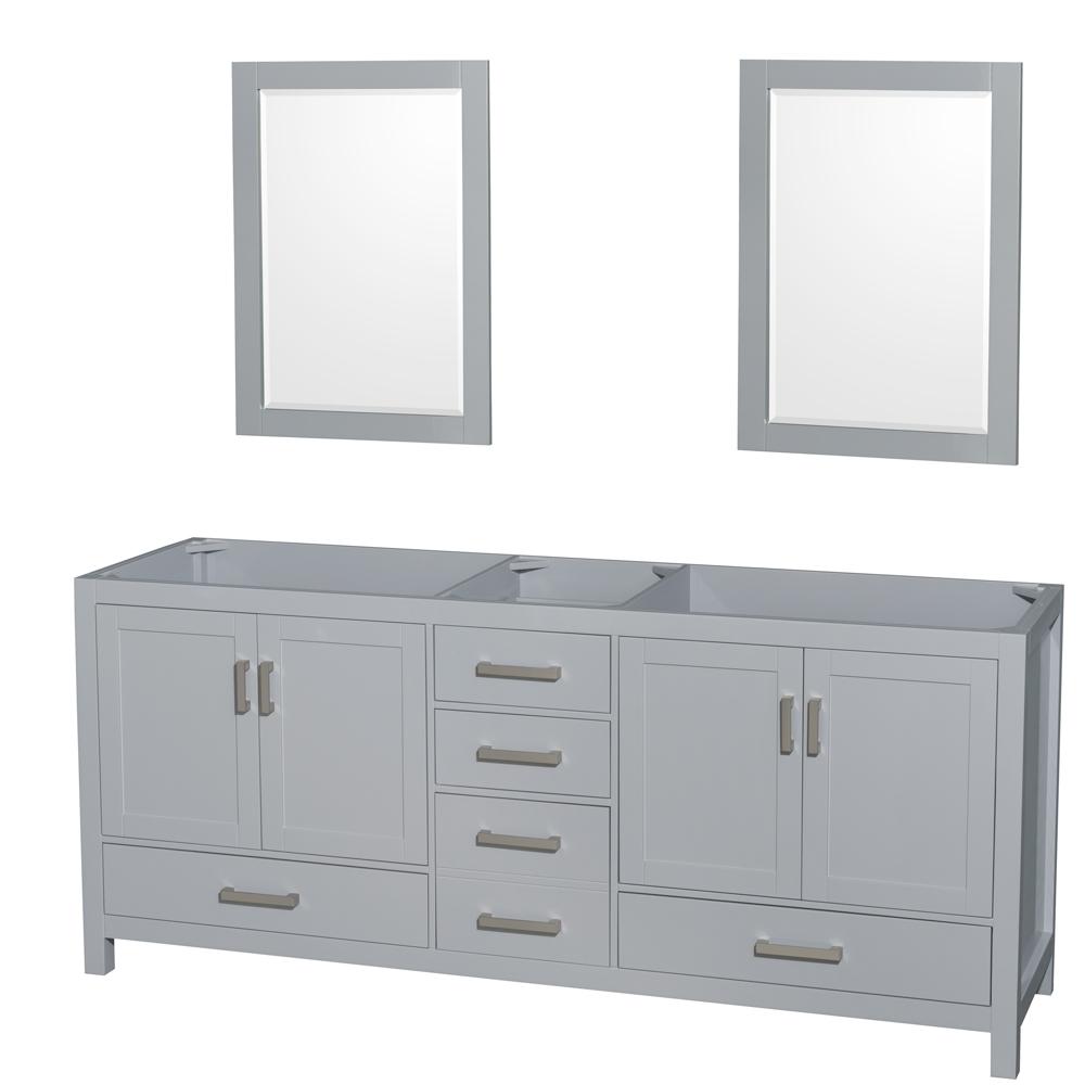 Wyndham Collection Vanity Wyndham Collection WCS141480DGYCXSXXM24 Sheffield 80 Inch Double Bathroom Vanity in Gray, No Countertop, No Sink, and 24 Inch Mirrors