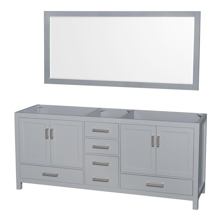 Wyndham Collection Vanity Wyndham Collection WCS141480DGYCXSXXM70 Sheffield 80 Inch Double Bathroom Vanity in Gray, No Countertop, No Sink, and 70 Inch Mirror