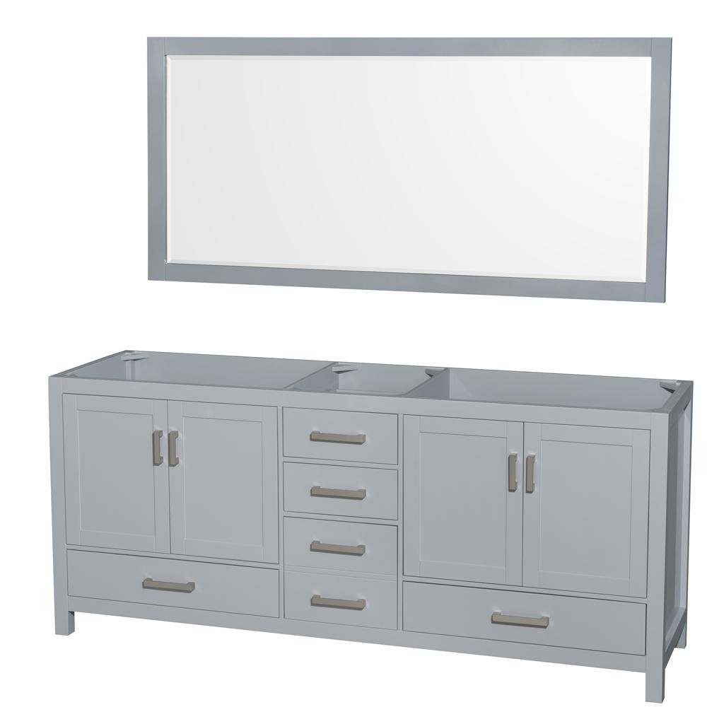 Wyndham Collection Vanity Wyndham Collection WCS141480DGYCXSXXM70 Sheffield 80 Inch Double Bathroom Vanity in Gray, No Countertop, No Sink, and 70 Inch Mirror