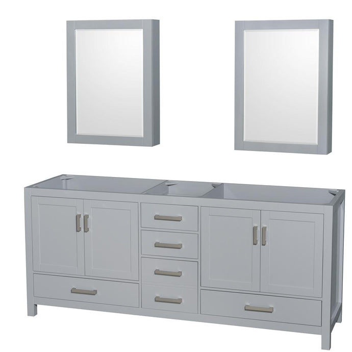 Wyndham Collection Vanity Wyndham Collection WCS141480DGYCXSXXMED Sheffield 80 Inch Double Bathroom Vanity in Gray, No Countertop, No Sink, and Medicine Cabinets