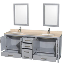 Load image into Gallery viewer, Wyndham Collection Vanity Wyndham Collection WCS141480DGYIVUNSM24 Sheffield 80 Inch Double Bathroom Vanity in Gray, Ivory Marble Countertop, Undermount Square Sinks, and 24 Inch Mirrors