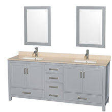 Load image into Gallery viewer, Wyndham Collection Vanity Wyndham Collection WCS141480DGYIVUNSM24 Sheffield 80 Inch Double Bathroom Vanity in Gray, Ivory Marble Countertop, Undermount Square Sinks, and 24 Inch Mirrors