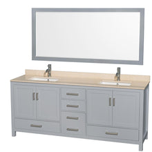 Load image into Gallery viewer, Wyndham Collection Vanity Wyndham Collection WCS141480DGYIVUNSM70 Sheffield 80 Inch Double Bathroom Vanity in Gray, Ivory Marble Countertop, Undermount Square Sinks, and 70 Inch Mirror
