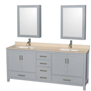 Wyndham Collection Vanity Wyndham Collection WCS141480DGYIVUNSMED Sheffield 80 Inch Double Bathroom Vanity in Gray, Ivory Marble Countertop, Undermount Square Sinks, and Medicine Cabinets