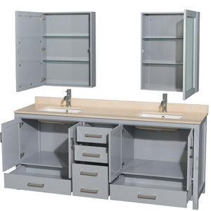 Wyndham Collection Vanity Wyndham Collection WCS141480DGYIVUNSMED Sheffield 80 Inch Double Bathroom Vanity in Gray, Ivory Marble Countertop, Undermount Square Sinks, and Medicine Cabinets