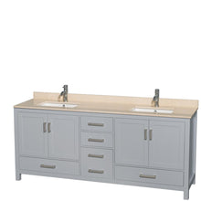 Load image into Gallery viewer, Wyndham Collection Vanity Wyndham Collection WCS141480DGYIVUNSMXX Sheffield 80 Inch Double Bathroom Vanity in Gray, Ivory Marble Countertop, Undermount Square Sinks, and No Mirror