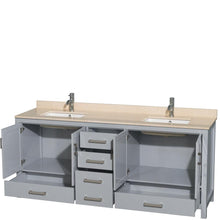 Load image into Gallery viewer, Wyndham Collection Vanity Wyndham Collection WCS141480DGYIVUNSMXX Sheffield 80 Inch Double Bathroom Vanity in Gray, Ivory Marble Countertop, Undermount Square Sinks, and No Mirror