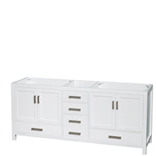 Load image into Gallery viewer, Wyndham Collection Vanity Wyndham Collection WCS141480DWHCMUNOMED Sheffield 80 Inch Double Bathroom Vanity in White, White Carrara Marble Countertop, Undermount Oval Sinks, and Medicine Cabinets