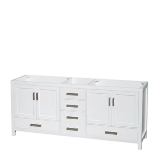 Wyndham Collection Vanity Wyndham Collection WCS141480DWHCMUNOMED Sheffield 80 Inch Double Bathroom Vanity in White, White Carrara Marble Countertop, Undermount Oval Sinks, and Medicine Cabinets