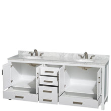 Load image into Gallery viewer, Wyndham Collection Vanity Wyndham Collection WCS141480DWHCMUNOMXX Sheffield 80 Inch Double Bathroom Vanity in White, White Carrara Marble Countertop, Undermount Oval Sinks, and No Mirror