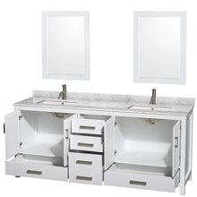 Load image into Gallery viewer, Wyndham Collection Vanity Wyndham Collection WCS141480DWHCMUNSM24 Sheffield 80 Inch Double Bathroom Vanity in White, White Carrara Marble Countertop, Undermount Square Sinks, and 24 Inch Mirrors