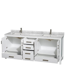 Load image into Gallery viewer, Wyndham Collection Vanity Wyndham Collection WCS141480DWHCMUNSMXX Sheffield 80 Inch Double Bathroom Vanity in White, White Carrara Marble Countertop, Undermount Square Sinks, and No Mirror
