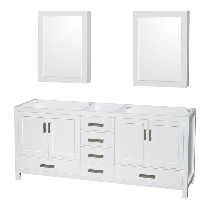 Wyndham Collection Vanity Wyndham Collection WCS141480DWHCXSXXMED Sheffield 80 Inch Double Bathroom Vanity in White, No Countertop, No Sinks, and Medicine Cabinets