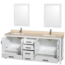 Load image into Gallery viewer, Wyndham Collection Vanity Wyndham Collection WCS141480DWHIVUNSM24 Sheffield 80 Inch Double Bathroom Vanity in White, Ivory Marble Countertop, Undermount Square Sinks, and 24 Inch Mirrors