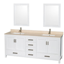 Load image into Gallery viewer, Wyndham Collection Vanity Wyndham Collection WCS141480DWHIVUNSM24 Sheffield 80 Inch Double Bathroom Vanity in White, Ivory Marble Countertop, Undermount Square Sinks, and 24 Inch Mirrors