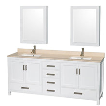 Load image into Gallery viewer, Wyndham Collection Vanity Wyndham Collection WCS141480DWHIVUNSMED Sheffield 80 Inch Double Bathroom Vanity in White, Ivory Marble Countertop, Undermount Square Sinks, and Medicine Cabinets