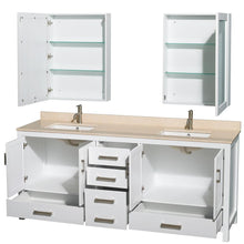 Load image into Gallery viewer, Wyndham Collection Vanity Wyndham Collection WCS141480DWHIVUNSMED Sheffield 80 Inch Double Bathroom Vanity in White, Ivory Marble Countertop, Undermount Square Sinks, and Medicine Cabinets